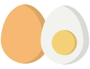 Set of boiled eggs, half, sliced isolated white background.