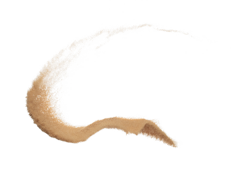 Golden grain wave explode. Abstract cloud fly. Yellow colored sand splash throwing curve circle in Air. Fine Sand flying explosion, White background Isolated throwing freeze stop motion