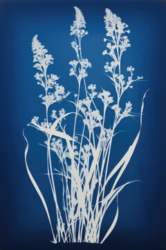 Vintage Botanical Cyanotype Clipart Collection: Unique Floral Prints for Posters and Artistic Decor. Generated AI.