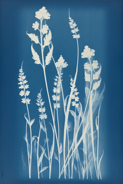 Vintage Botanical Cyanotype Clipart Collection: Unique Floral Prints for Posters and Artistic Decor. Generated AI.