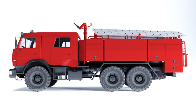 3D render of Red Firetruck isolated on a white background