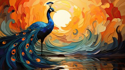 Fototapeta premium peacock in art deco painting style 