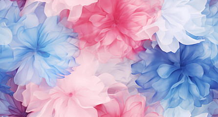 A blue, pink, and white floral pattern - obrazy, fototapety, plakaty