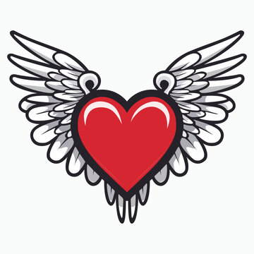 Heart with wings basic vector isolated on white background.