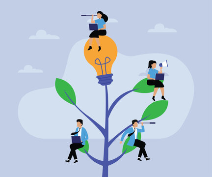 Creative business team working together on top of a tree