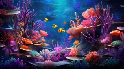 Fototapeta na wymiar n underwater scene featuring a variety of vibrant coral and exotic fish AI generated illustration