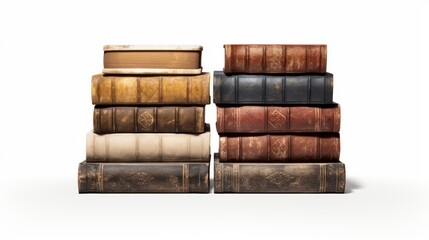 stacked books with antique bindings isolated on a white stand  AI generated illustration