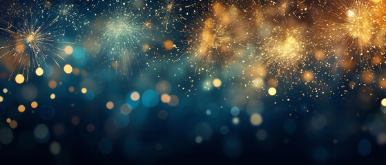 New year fireworks in night sky - obrazy, fototapety, plakaty