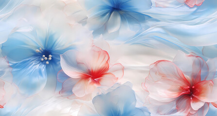 blue, pink and white flowers on the background