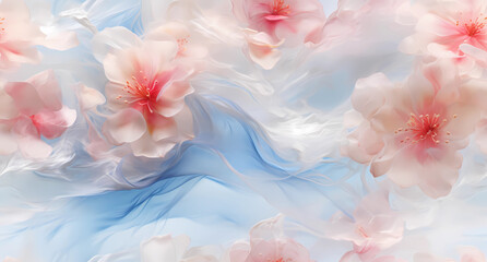 blue, pink and white flowers on the background