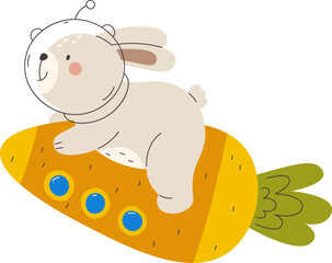 Rabbit Astronaut On Rocket