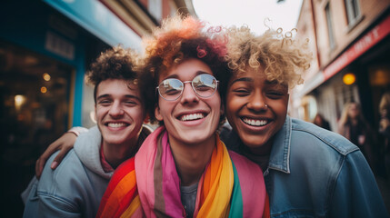 Young modern friends LGBT group celebrating gender identity and diversity