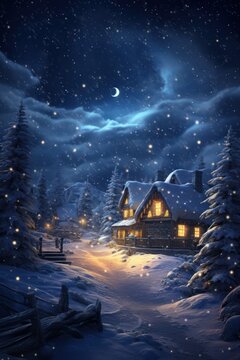 Stunning atmospheric  depiction of a Christmas Eve night sky  AI generated illustration