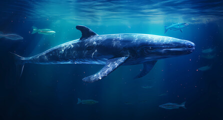 Obraz premium Sea mammal whale swims at night