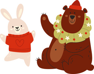 Bear And Rabbit Christmas Friends