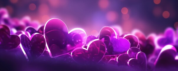 Purple hearts and heart shaped bokeh, abstract background - Powered by Adobe