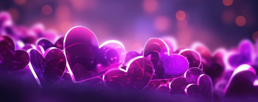 Purple hearts and heart shaped bokeh, abstract background
