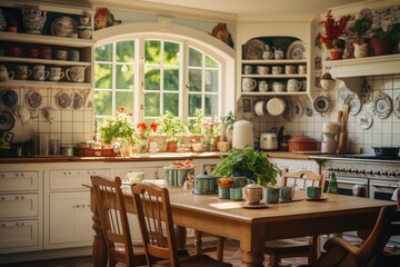 Fototapeta na wymiar English country design kitchen interior 
