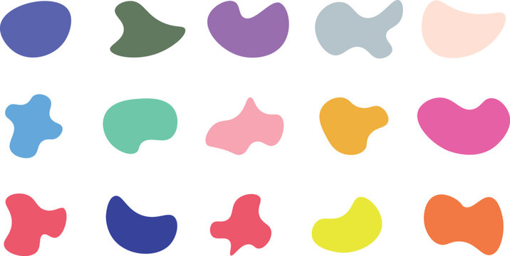 Colorful liquid irregular blob shape abstract elements. Fluid shape design.