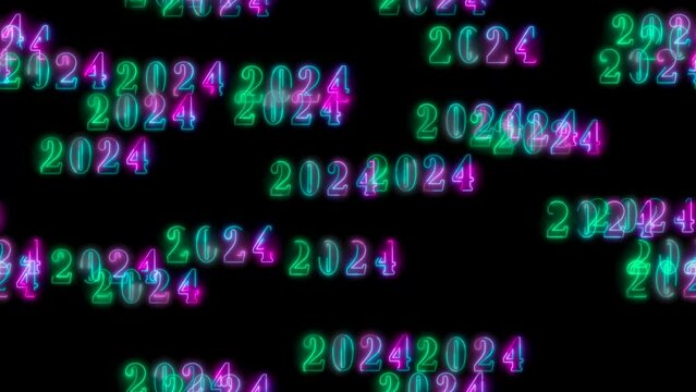 2024 new year retro Loop Tile background neon element . This texture is loopable and tileable and can create an infinite seamless element for VJ and DJ.