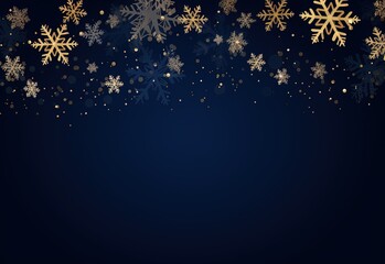 Navy Christmas background with gold snowflakes - obrazy, fototapety, plakaty