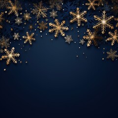 Fototapeta na wymiar Navy Christmas background with gold snowflakes