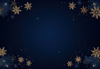 Navy Christmas background with gold snowflakes