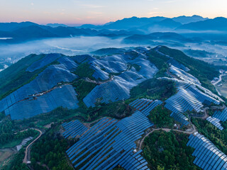 Fototapeta premium Aerial photography of solar photovoltaic panels on the mountain