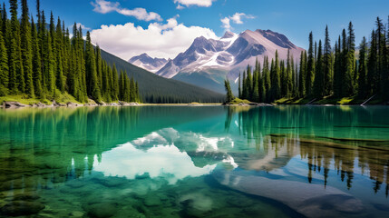 Lovely mountains are to the east of the lake