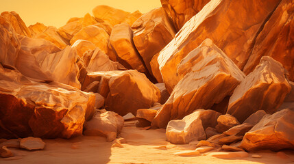 Sunlight bathes the desert rocks in a warm glow