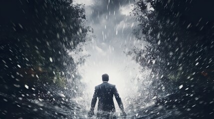 Fototapeta premium A businessman standing in fog