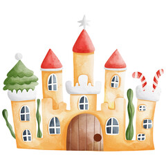 Whimsical Christmas Castle - Underwater Holiday Clipart Illustration