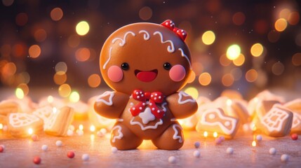 Obraz na płótnie Canvas cute gingerbread man cartoon christmas, ai