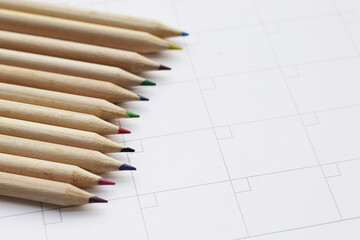 Fototapeta premium Calendar with pencils. Planning concept