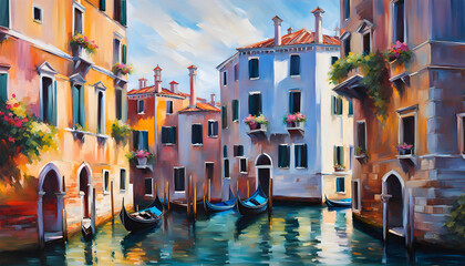 Oil painting impressionism, Venice type paintings, works of art, - obrazy, fototapety, plakaty