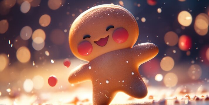 Cute Gingerbread Man Cartoon Christmas, Ai