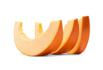 Slices of fresh ripe pumpkin isolated on white
