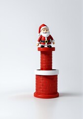 3D Toy Of Santa Claus Practicing His Chimney Descent On A White Background.