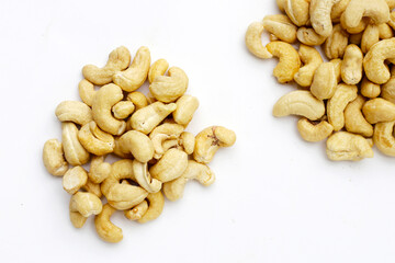 Cashew nuts on white background.