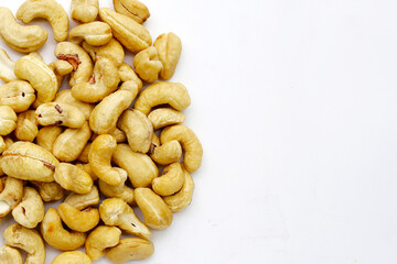 Cashew nuts on white background.
