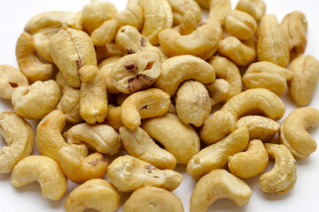 Cashew nuts on white background.
