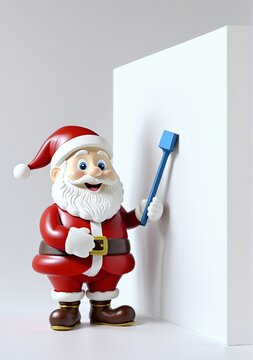 3D Toy Of Santa Claus Painting A Holiday Mural On A White Background.