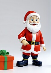 3D Toy Of Santa Claus Trying On New Boots For His Long Journey On A White Background.