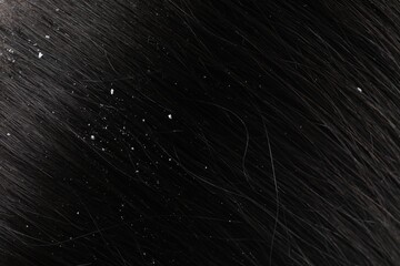Closeup view of dark woman`s hair with dandruff