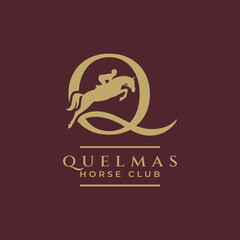 Elegant luxury letter Q monogram horse jumping logo, letter Q horse logo, show jumping horse logo, logo type, typography