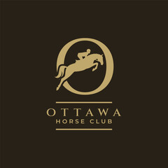 Elegant luxury letter O monogram horse jumping logo, letter O horse logo, show jumping horse logo, logo type, typography