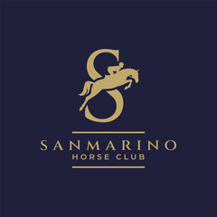 Elegant luxury letter S monogram horse jumping logo, letter S horse logo, show jumping horse logo, logo type, typography