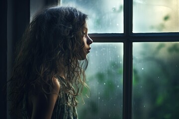 Girl  looking out the window. 