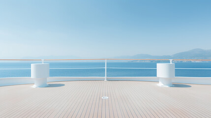 deck of a super yatch looking out to sea, AI Generative.