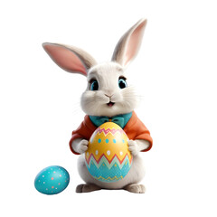 Charming Cartoon Rabbit Cradling a Decorated Easter Egg, Symbolizing Springtime Joy and Easter Celebrations, Rendered with a Transparent Background for Versatile Design Use